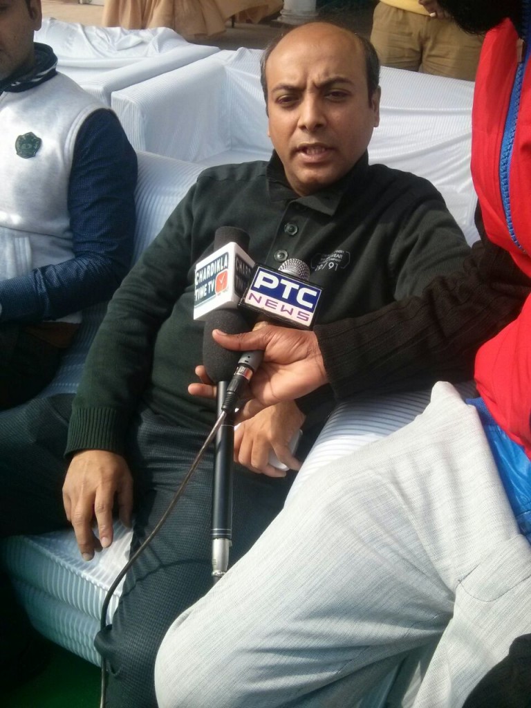 Mr Vikas Kataria Zonal business manager idea Cellular addressing media after inauguration of Idea junior sports league at Photo grounds Patiala