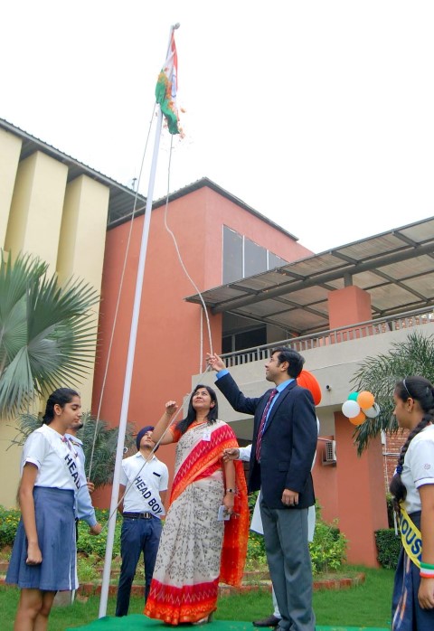 School Director, Abhishek Sharma and the School Principal, Ramanjit for the flag hoisting. (Small)