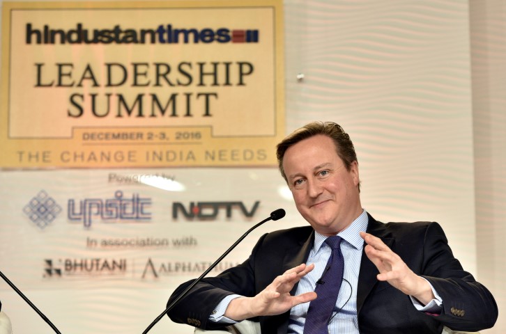 New Delhi, India - Dec. 3, 2016: David Cameron, Ex Prime Minister of the United Kingdom, in conversation with Bobby Gosh, Editor-In-Chief, during Hindustan Times Leadership Summit at Taj Palace, in New Delhi, India, on Saturday, December 3, 2016.  (Photo by Arun Sharma/ Hindustan Times)
